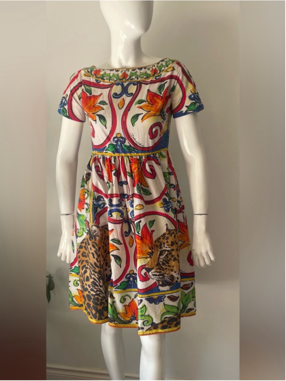 Dolce & Gabbana Multicolor Floral & Leopard Print Midi Dress small - Picture 10 of 11